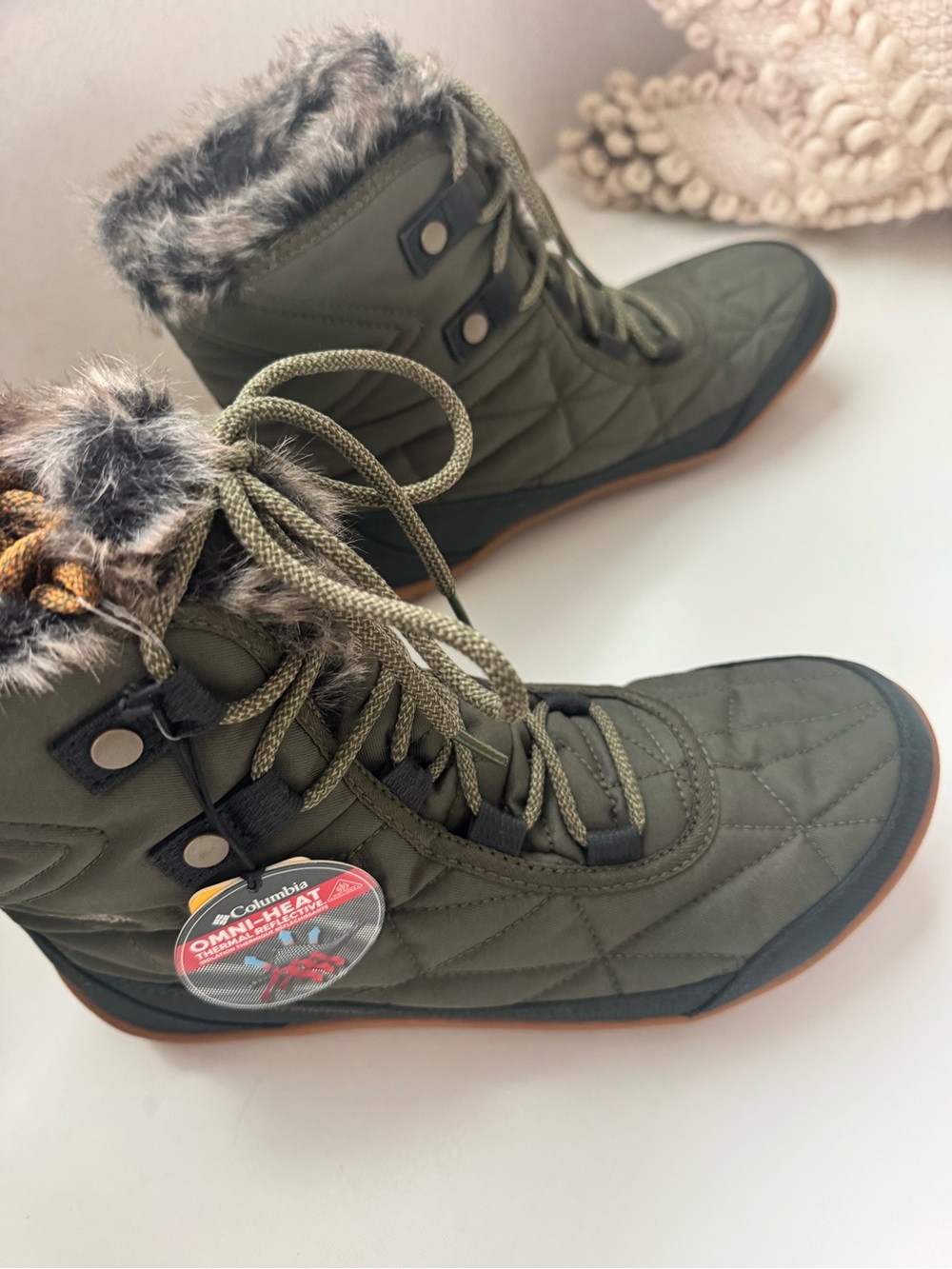 Columbia Women’s Sz 10 - Minx Shorty Army Green Winter Boots w/Faux Fur Collar - Picture 3 of 11